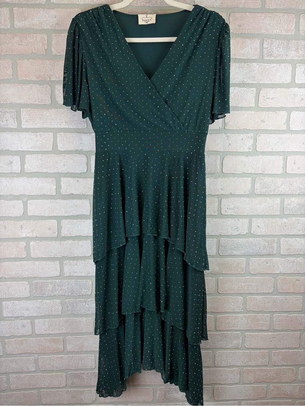 Ripe Deep Green Shiny Polka Dot Tiered Midi Dress
